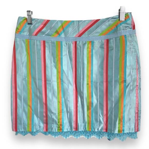 Rachelle Womens Skirt Sz 6 Blue Pink Orange Green Satin Striped Lace NEW - Picture 3 of 6